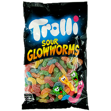 Желейки кислі світлячки Троллі Trolli sour glowworms 1kg 8шт/ящ