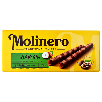 Вафельні трубочки зі смаком какао та фундука Молінеро Molinero 140g 32шт/ящ