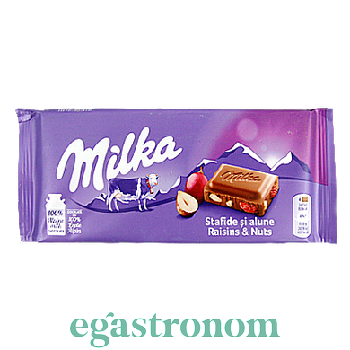 Шоколад Мілка родзинки та горіх Milka raisins & nuts 100g 22шт/ящ