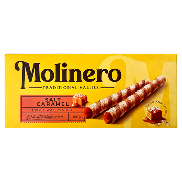 Вафельні трубочки зі смаком соленої карамелі Молінеро Molinero 140g 32шт/ящ