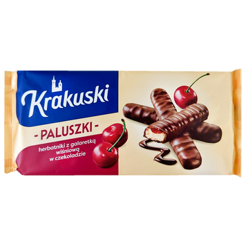 Палички бісквітні в шоколаді вишня Кракушкі Krakuski paluszki 144g 37шт/ящ