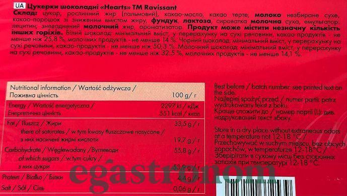 Шоколадні цукерки праліне серце Равісант Ravissant 200g 12шт/ящ