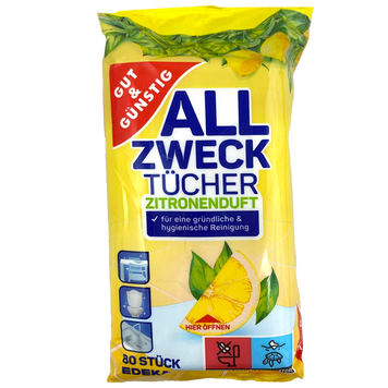 Серветки вологі для прибирання універсальні лимон Гут&Гунстіг Gut&Gunstig 80szt 6шт/ящ