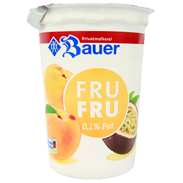 Йогурт персик-маракуя жира 0,1% Бауэр Bauer peach-passion fruit 500g 12шт/ящ