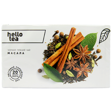 Чай крупнолистовий в пакетиках чорний масала Хелло Ті Hello Tea 20пак 60g 20шт/ящ