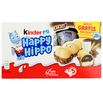 Батончики бегемотики з какао хеппі хіппо Кіндер Kinder happy hippo kakao 5*20,7g 10шт/ящ