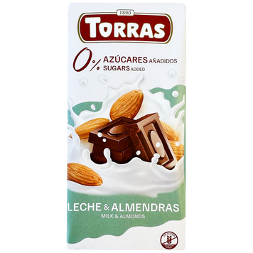 Шоколад молочний з мигдалем (без цукру та глютену) Торрас Torras 75g 48шт/ящ