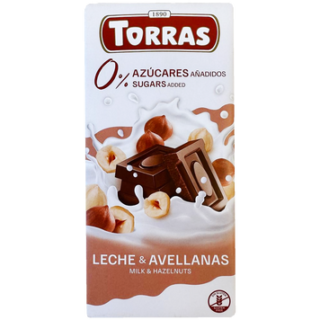 Шоколад молочний з фундуком (без цукру) Торрас Torras leche avellanas milk&hazelnuts 75g 12шт/ящ