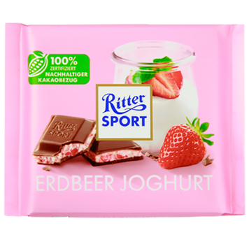 Шоколад Ріттер Спорт полуниця йогурт Ritter Sport erdbeer joghurt 100g 12шт/ящ