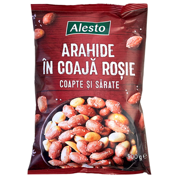Арахіс смажений та солений в червоній шкарлупі Алесто Alesto peanuts roasted & salted 500g 15шт/ящ