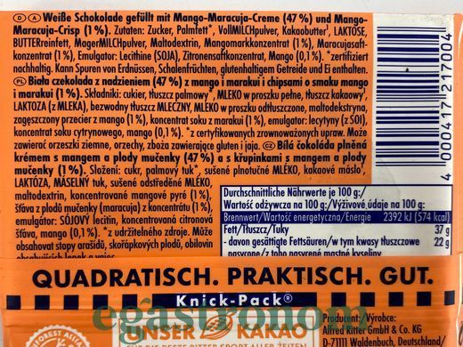 Шоколад білий манго/маракуя Ріттер Спорт Ritter Sport Weisse Mango Maracuja 100g 12шт/ящ