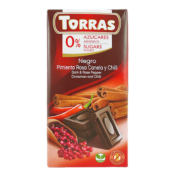 Шоколад червоний перець та кориця Торрас Torras negro pimienta rosa canela y chilli 75g 48шт/ящ