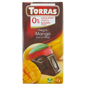 Шоколад чорний з манго (без цукру) Торрас Torras negro mango 75g 40шт/ящ