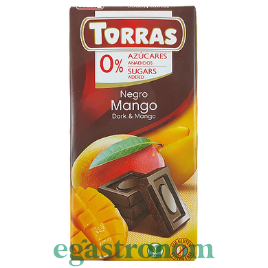 Шоколад черный из манго (без сахара) Торрас Torras negro mango 75g 40шт/ящ