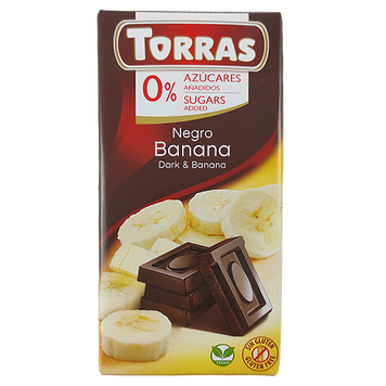 Шоколад черный с бананом (без сахара и глютена) Торрас Torras negro banana 75g 10шт/уп 40шт/ящ