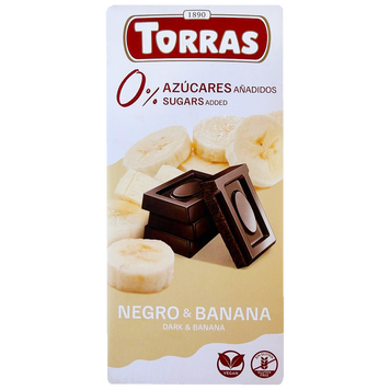 Шоколад чорний з бананом (без цукру та глютену) Торрас Torras negro banana 75g 10шт/уп 40шт/ящ