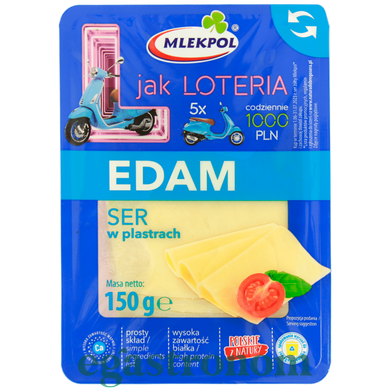 Сир нарізка едем Млекпол Mlekpol edam 150g 12шт/ящ