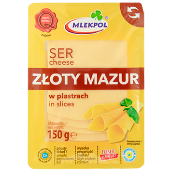 Сир нарізка злотий мазур Млекпол Mlekpol zloty mazur 150g 12шт/ящ