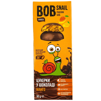 Цукерки натуральні шоколадні яблуко-манго Равлик Боб Bob snail 30g 24шт/ящ