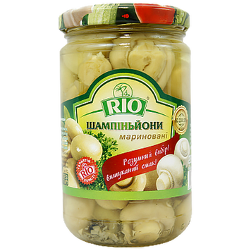 Гриби печериці цілі мариновані Ріо Rio 280/170g 10шт/ящ