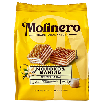 Вафлі з молочно-ванільним смаком Молінеро Molinero 200g 10шт/ящ
