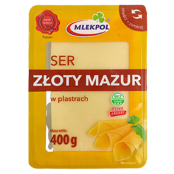 Сир нарізка злотий мазур Млекпол Mlekpol Zloty Mazur 400g 24шт/ящ