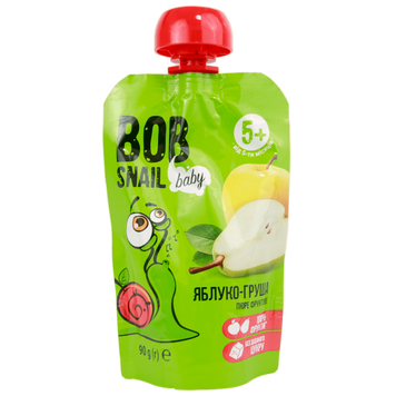 Пюре фруктове (дитяче харчування) яблуко-груша Равлик Боб Bob snail 90g 10шт/ящ