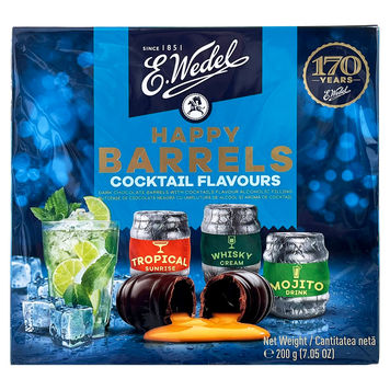 Цукерки шоколадні з коктельним смаком щасливі бочки Е. Ведель E. Wedel happy сocktail 200g 10шт/ящ