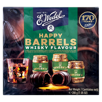 Цукерки шоколадні з смаком віскі щасливі бочки Е. Ведель E. Wedel happy whisky 200g 10шт/ящ