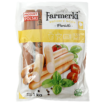 Сосиски индюшачьи Фермерские Farmerki 1kg 10шт/ящ