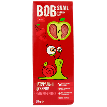 Цукерки натуральні яблуко-вишня Равлик Боб Bob snail 30g 24шт/ящ